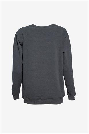 Bisiklet Yaka Basic Sweatshirt - Antrasit