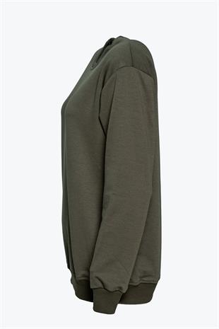 Bisiklet Yaka Basic Sweatshirt - Haki