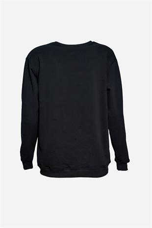 Bisiklet Yaka Basic Sweatshirt - Siyah