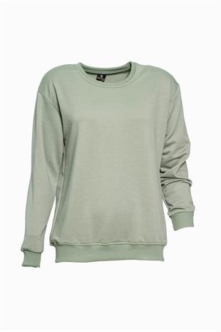 Bisiklet Yaka Basic Sweatshirt - Yeşil
