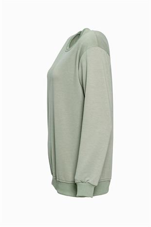 Bisiklet Yaka Basic Sweatshirt - Yeşil