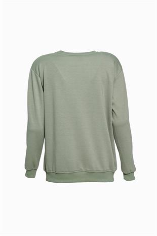 Bisiklet Yaka Basic Sweatshirt - Yeşil