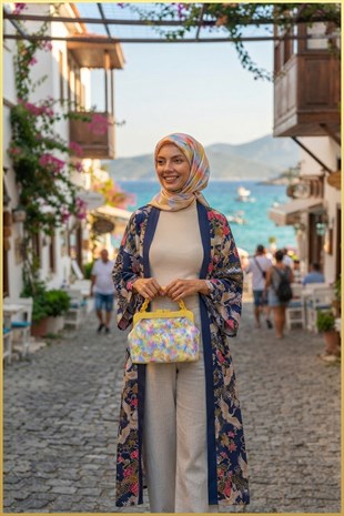 Chin Kadın Desenli Burslu El ve Omuz Çantası - Sarı