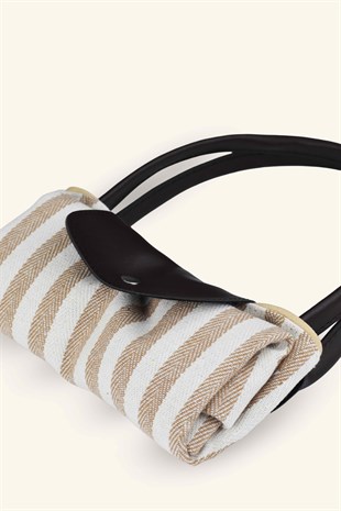 Çizgili Shopper Çanta - Bej - Kahverengi