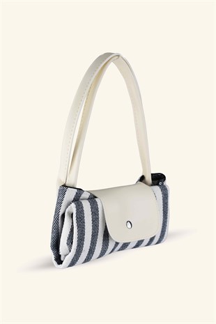 Çizgili Shopper Çanta - Siyah - Beyaz