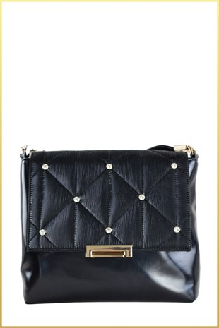 Dark Kadın Taşlı Kilit Kapaklı El ve Omuz Çantası - Siyah