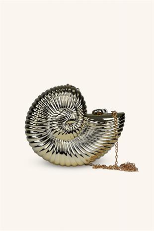 Deniz Kabuğu Model Parlak Abiye Çanta - Gold