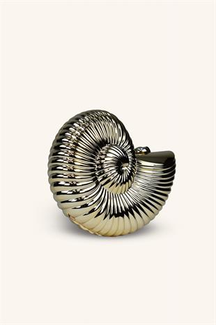 Deniz Kabuğu Model Parlak Abiye Çanta - Gold