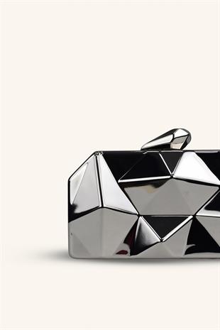 Dikdörtgen Model Parlak Abiye Çanta - Gümüş