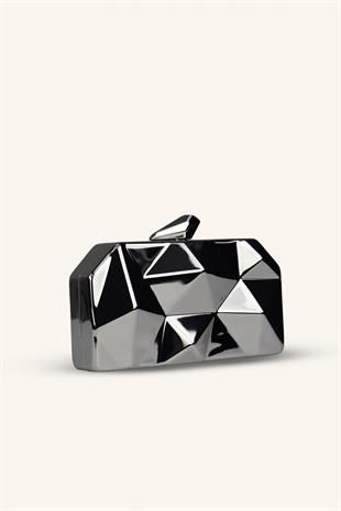 Dikdörtgen Model Parlak Abiye Çanta - Gümüş