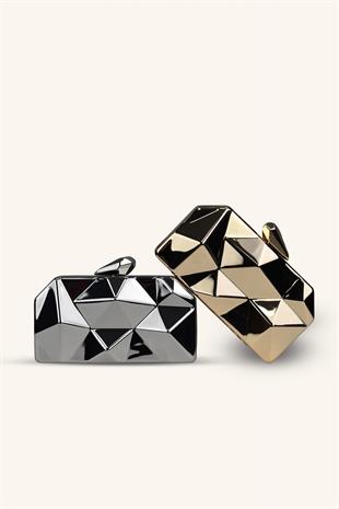 Dikdörtgen Model Parlak Abiye Çanta - Gümüş