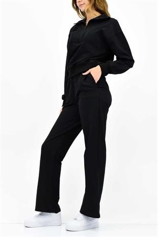 Fermuarlı Dik Yaka Eşofman Takımı – Siyah