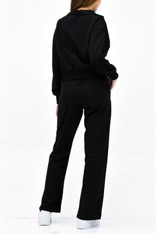 Fermuarlı Dik Yaka Eşofman Takımı – Siyah