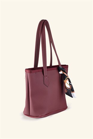 Fular Detaylı Midi Boy El ve Omuz Çantası - Bordo