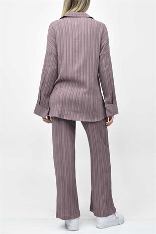 Gofre Yazlık Gömlek-Pantolon Takım - Gül Kurusu