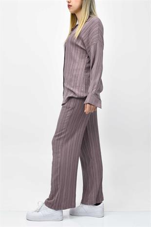 Gofre Yazlık Gömlek-Pantolon Takım - Gül Kurusu