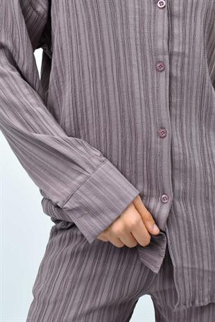 Gofre Yazlık Gömlek-Pantolon Takım - Gül Kurusu