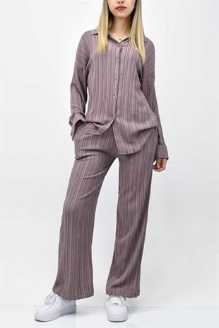 Gofre Yazlık Gömlek-Pantolon Takım - Gül Kurusu