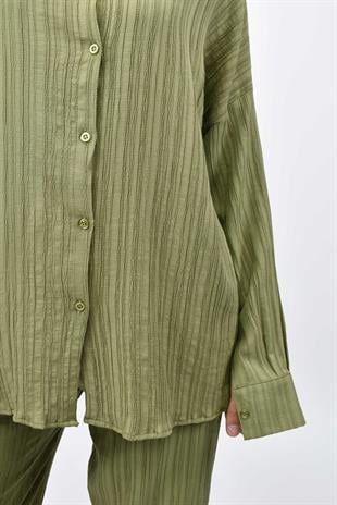 Gofre Yazlık Gömlek-Pantolon Takım - Yeşil