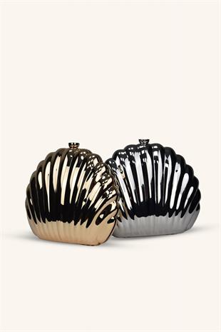 İstiridye Model Parlak Abiye Çanta - Gold