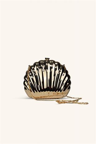 İstiridye Model Parlak Abiye Çanta - Gold