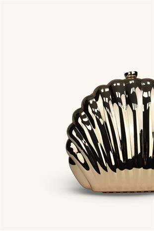 İstiridye Model Parlak Abiye Çanta - Gold