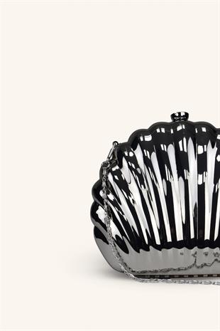 İstiridye Model Parlak Abiye Çanta - Gümüş