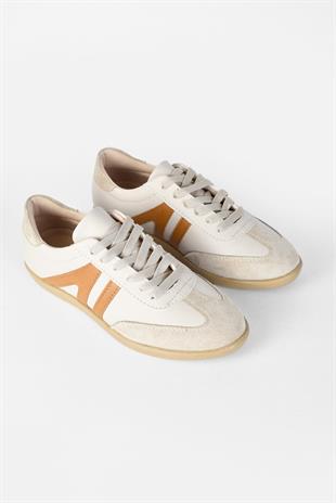 Kadın Bağcıklı Düz Taban Sneaker Spor Ayakkabı - Bej