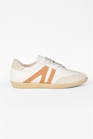 Kadın Bağcıklı Düz Taban Sneaker Spor Ayakkabı - Bej