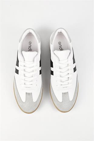 Kadın Bağcıklı Düz Taban Sneaker Spor Ayakkabı - Beyaz