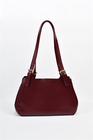Kadın Bordo Deri El ve Omuz Çantası