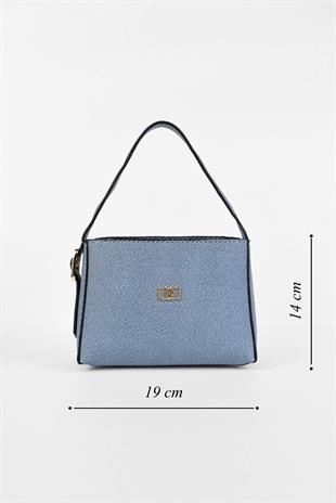 Kadın Denim Dokulu El ve Omuz Çantası - Mavi