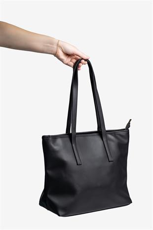 Kadın Deri Askılı El ve Omuz Çantası - Siyah