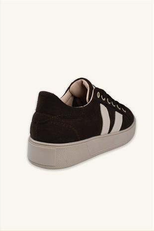 Kadın Deri Detaylı Süet Sneaker - Acı Kahve