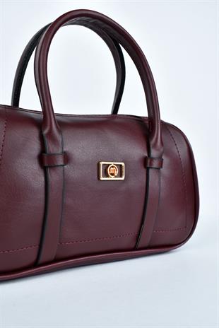 Kadın Deri Mini El Çantası - Bordo