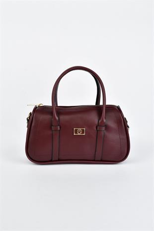 Kadın Deri Mini El Çantası - Bordo