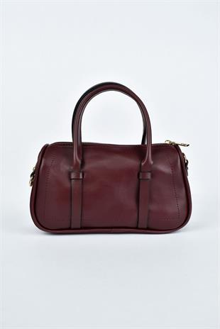 Kadın Deri Mini El Çantası - Bordo