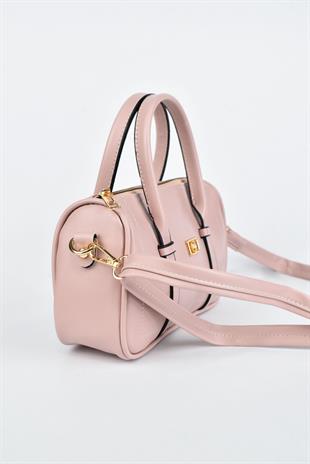 Kadın Deri Mini El Çantası - Pudra