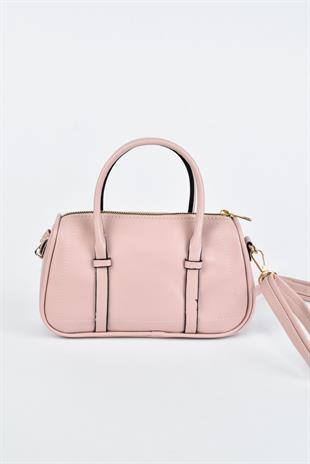 Kadın Deri Mini El Çantası - Pudra