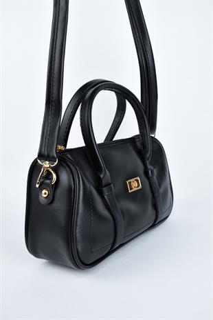 Kadın Deri Mini El Çantası - Siyah