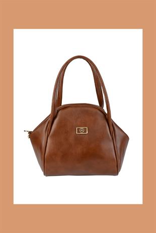 Kadın Deri Mini El ve Omuz Çantası - Taba