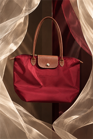 Kadın Deri Saplı Katlanabilir Büyük Boy Shopper El ve Omuz Çantası - Bordo-Taba