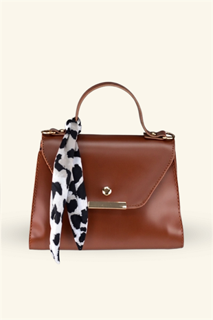 Kadın Fular Bağlamalı El ve Omuz Çantası - Taba