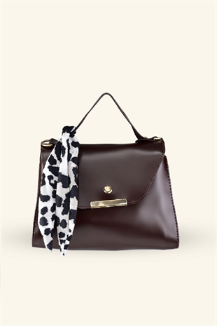 Kadın Fular Bağlamalı El ve Omuz Çantası - Acı Kahve