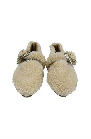 Kadın Gold Tokalı Peluş Ev Babeti - Krem