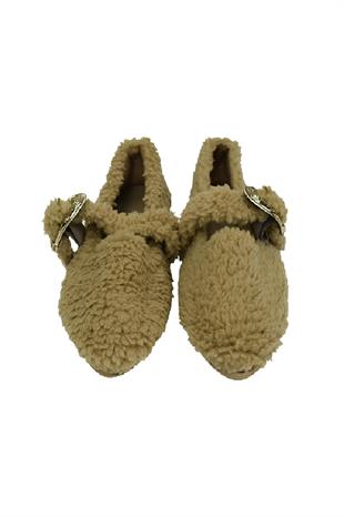 Kadın Gold Tokalı Peluş Ev Babeti - Vizon