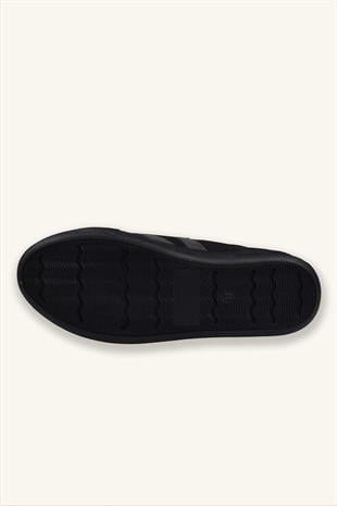 Kadın Gümüş Deri Detaylı Süet Sneaker - Siyah