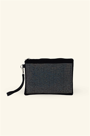 Kadın Gümüş Taşlı Süet Portföy & Clutch Çanta