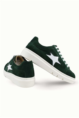 Kadın Hakiki Süet Bağcıklı Sneaker - Yeşil