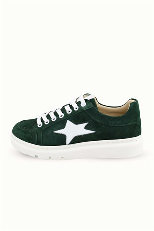 Kadın Hakiki Süet Bağcıklı Sneaker - Yeşil